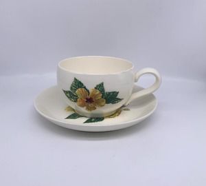 Vintage Santa Anita Ware Yellow Hibiscus Cup Saucer Flowers of Hawaii California